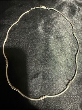 Vintage Solid 925 Sterling Silver Italian Tube & Ball Link Choker Necklace